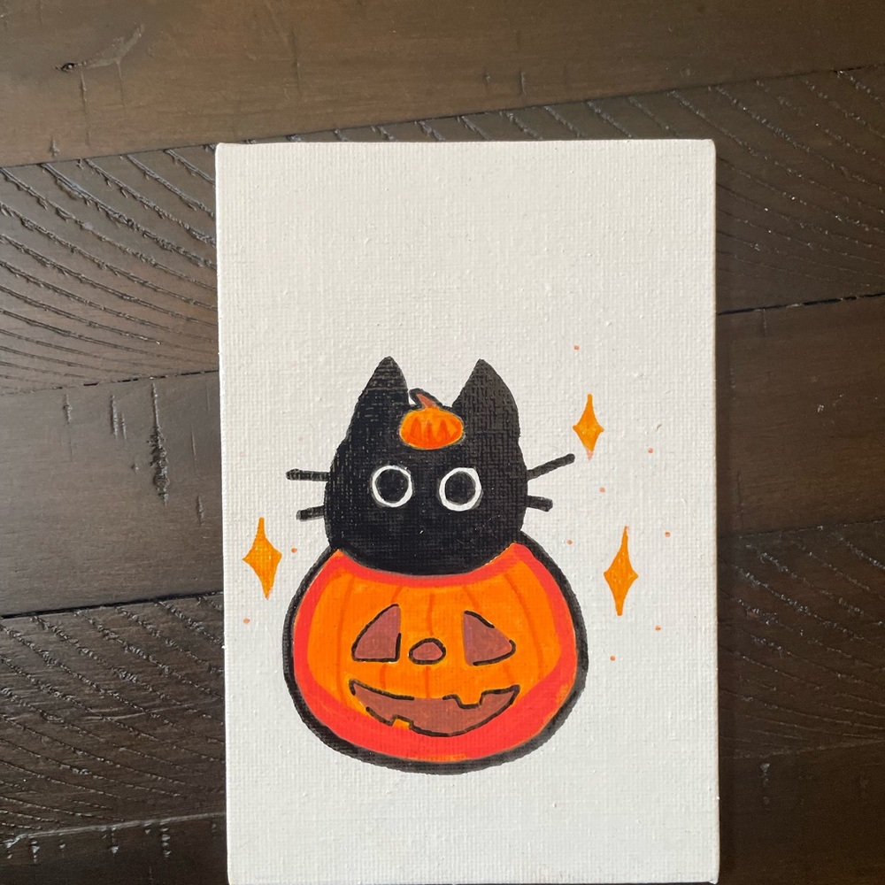 Black Cat and Pumpkin Canvas Art